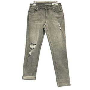 NWT INC International Concepts Denim Jeans Womens Gray Size 6/28 Ripped Straight